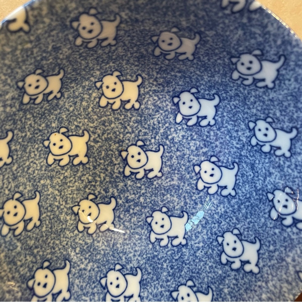 SET OF 2 JAPAN DOG DESIGN BLUE & WHITE CERAMIC BOWLS Soup Noodle Pet - Picture 3 of 15